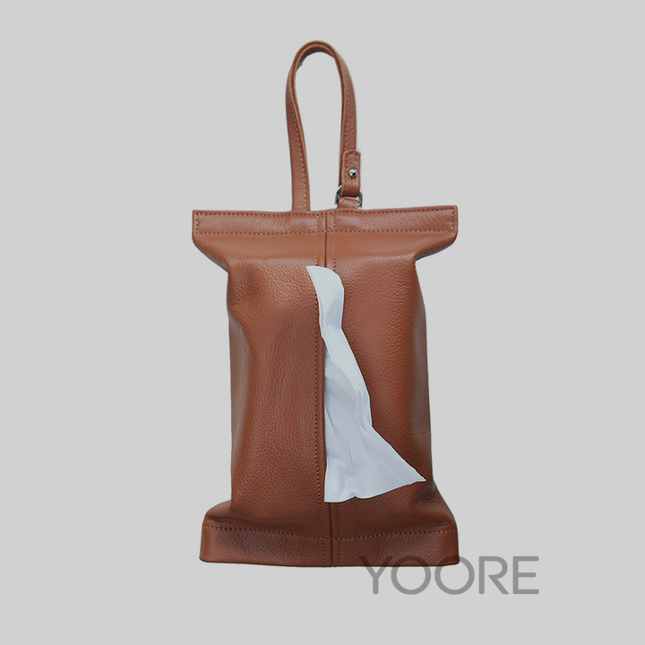 Bolsa de pañuelos colgante de cuero, bolsa portátil para guardar servilletas de papel en la pared o en el coche.