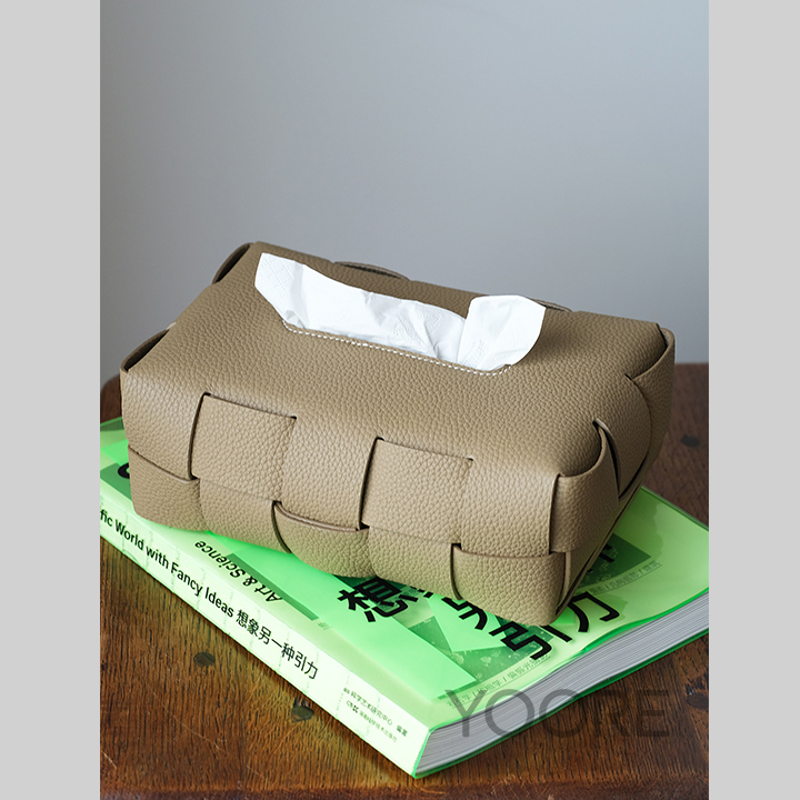 Étui pour boîte à mouchoirs en cuir tressé – Porte-serviettes décoratif avec bandoulière amovible à pression