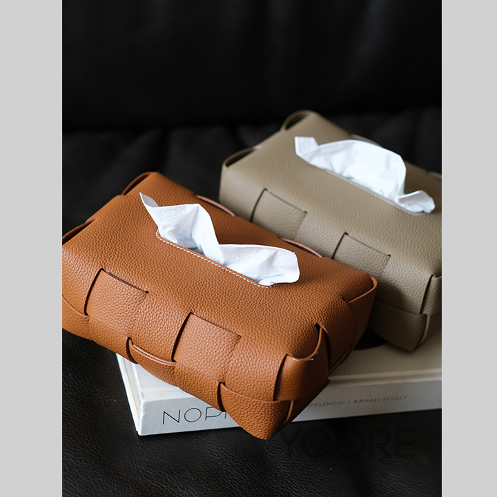 Étui pour boîte à mouchoirs en cuir tressé – Porte-serviettes décoratif avec bandoulière amovible à pression