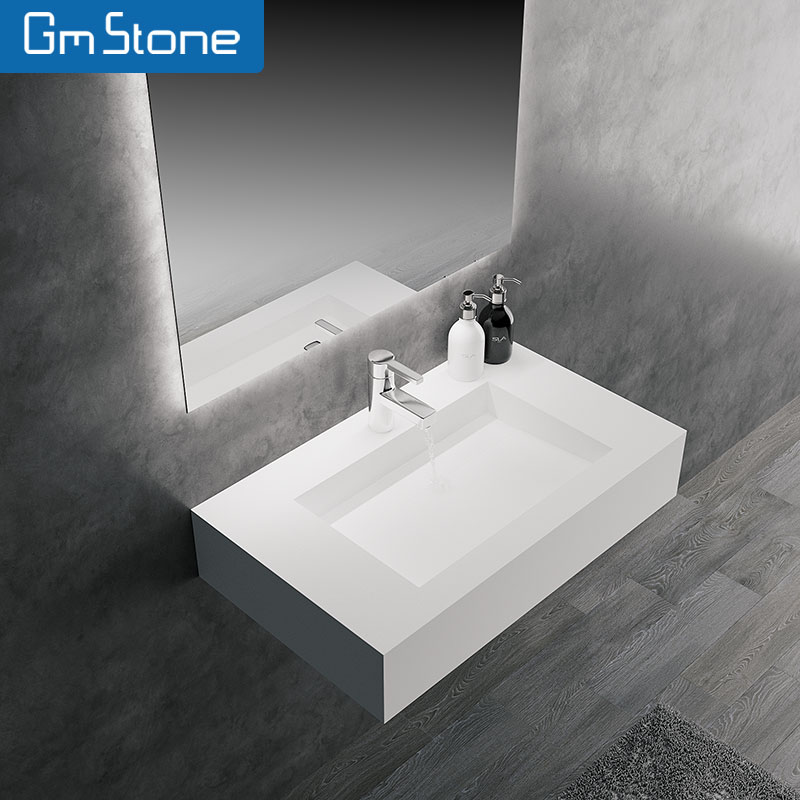 Solid Surface Double Wall Mounted Sink With Drawers