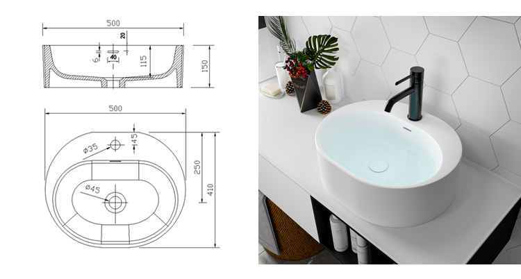 artificial stone countertop sink