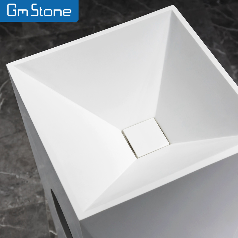 Elegant Solid Surface White Freestanding Sink Basin