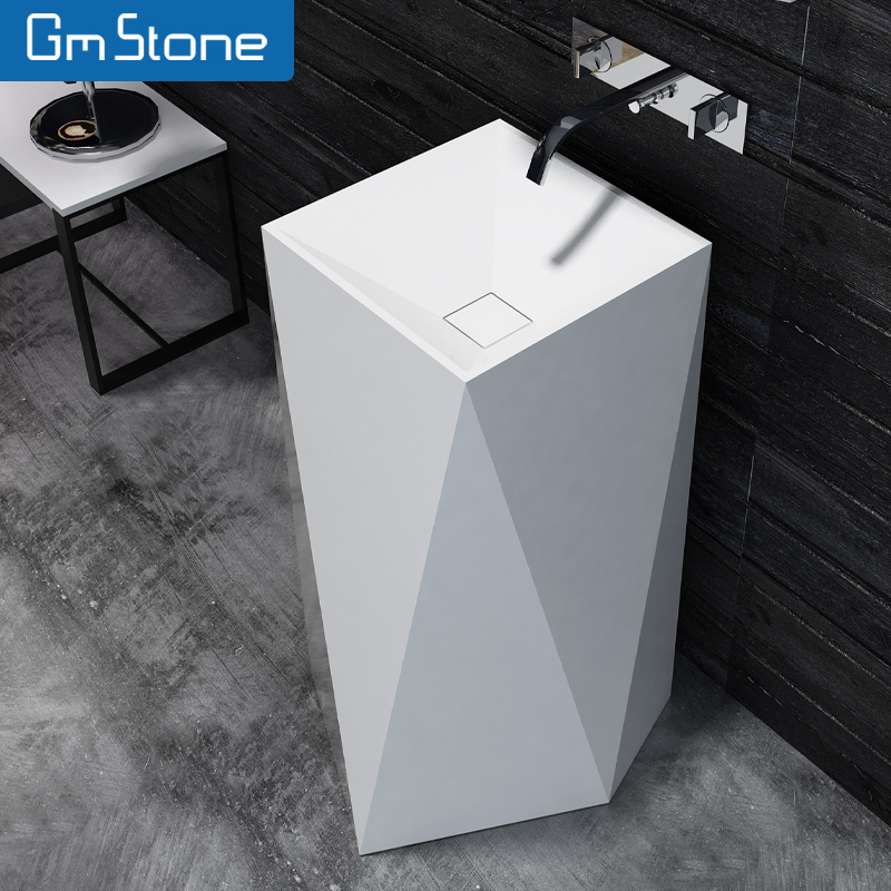 Elegant Solid Surface White Freestanding Sink Basin