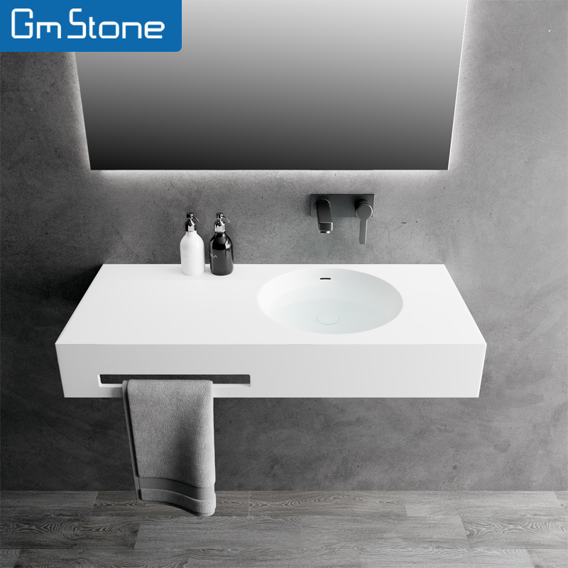 Solid Surface Wall Hung Stone Wash Basin Sink