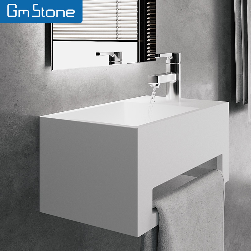 GM-2064 Small Size Wall Hung White Sink With Towel Holder