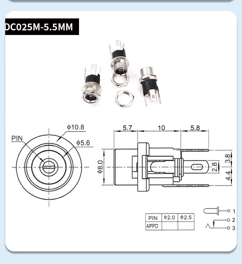 DC connector 3.5*1.3MM plug 005 male head 022B female seat 5.5*2.1/2.5