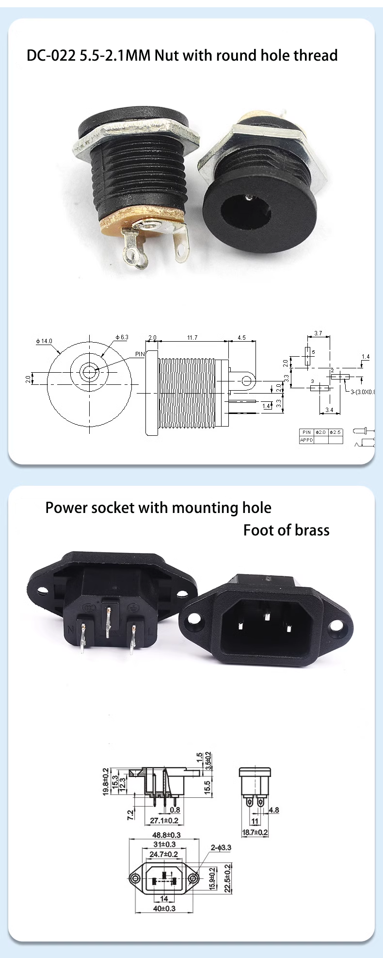 DC connector 3.5*1.3MM plug 005 male head 022B female seat 5.5*2.1/2.5