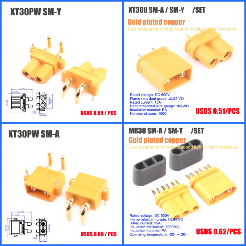 MR30/XT60 Plug Male/female XT30 XT90U XT60H Test connector