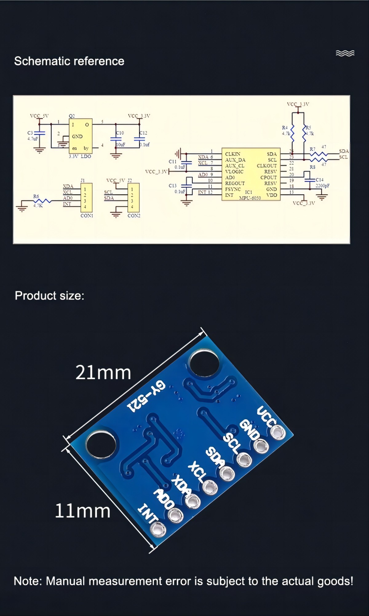 MPU6050 module 3D Angle sensor 6DOF triaxial accelerometer electronic gyroscope