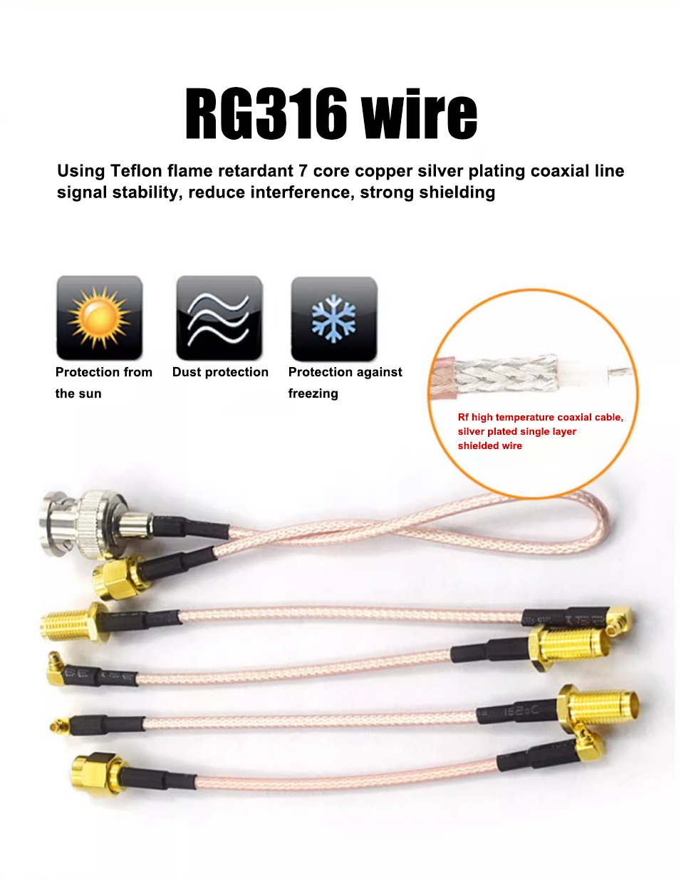 NC to SMA male head to female head RG316 extension line N/SMA to MMCX switch line