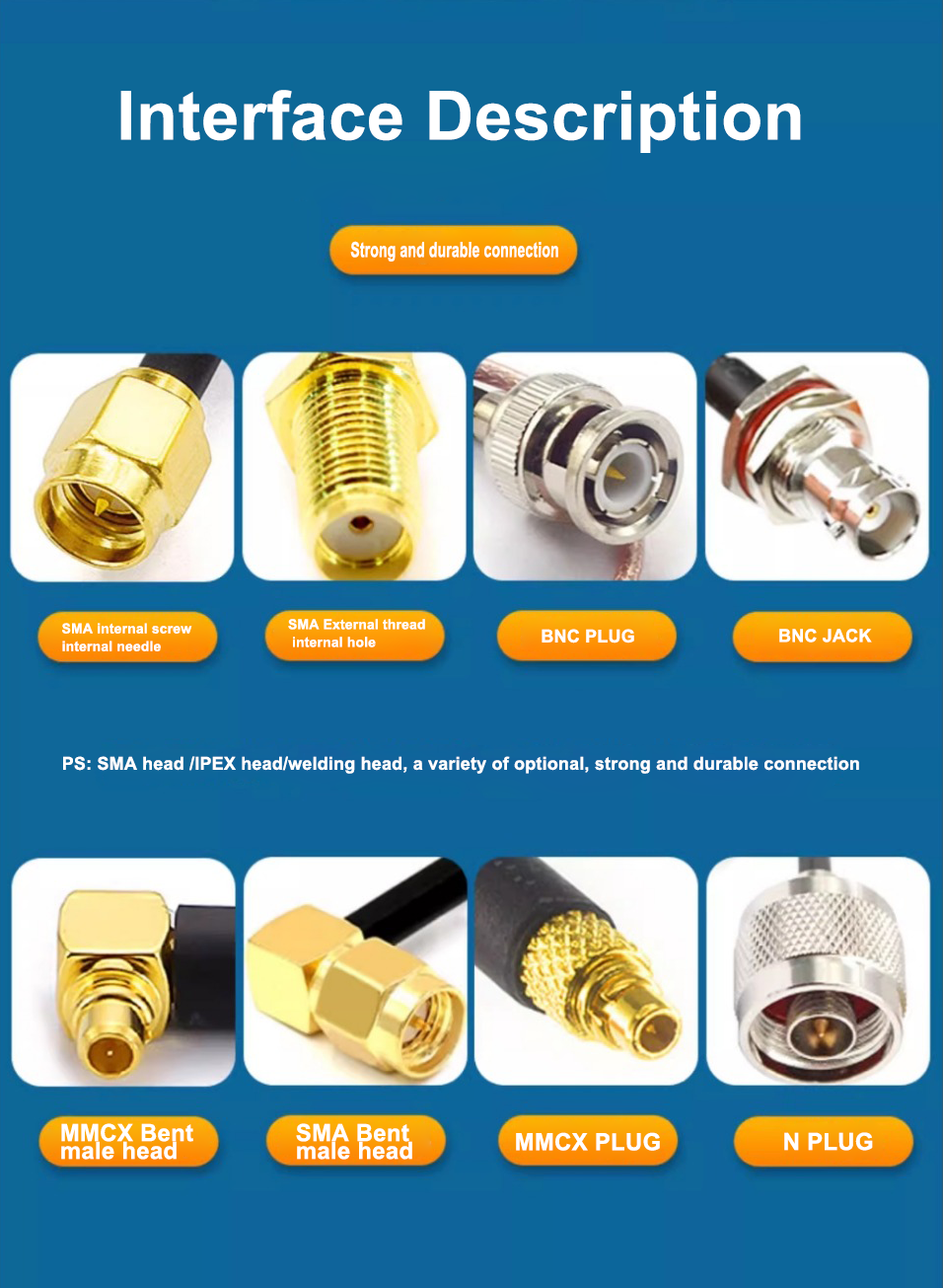 NC to SMA male head to female head RG316 extension line N/SMA to MMCX switch line