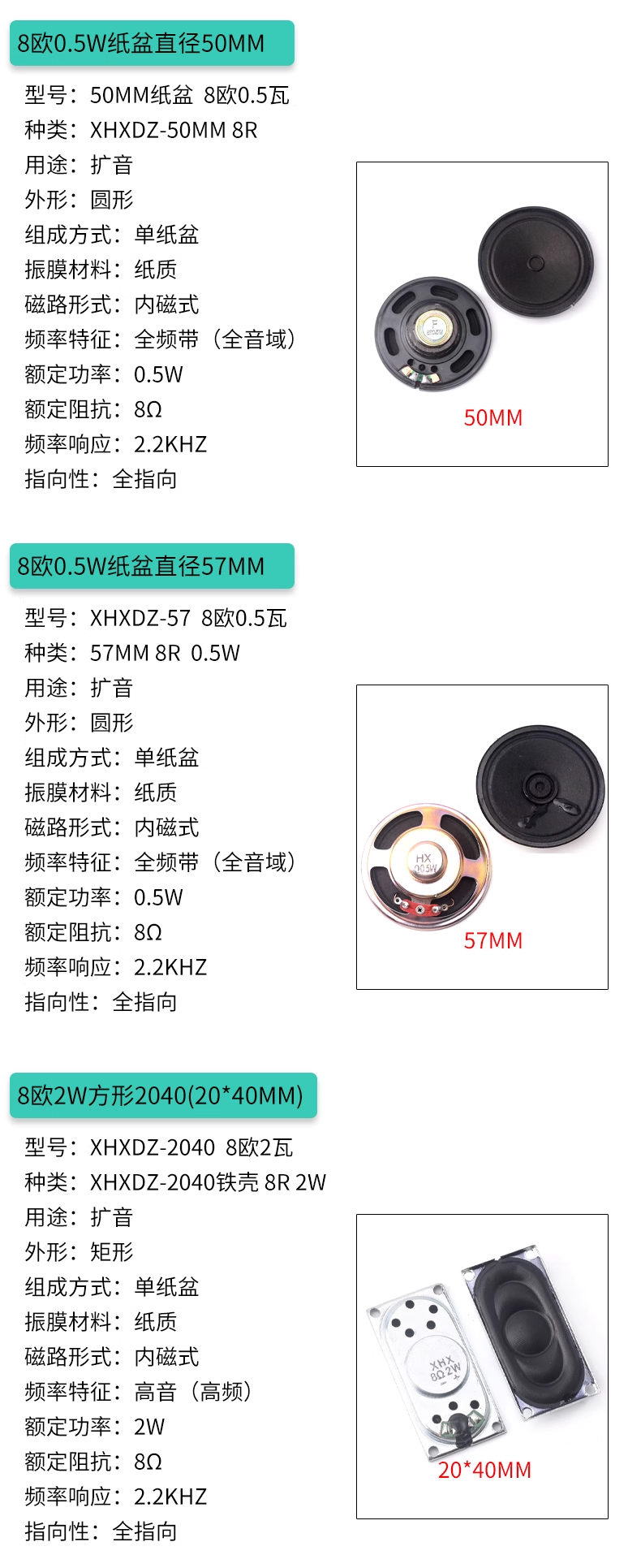 Loudspeaker small speaker 4R0.25W 8 euro 0.5W 1W