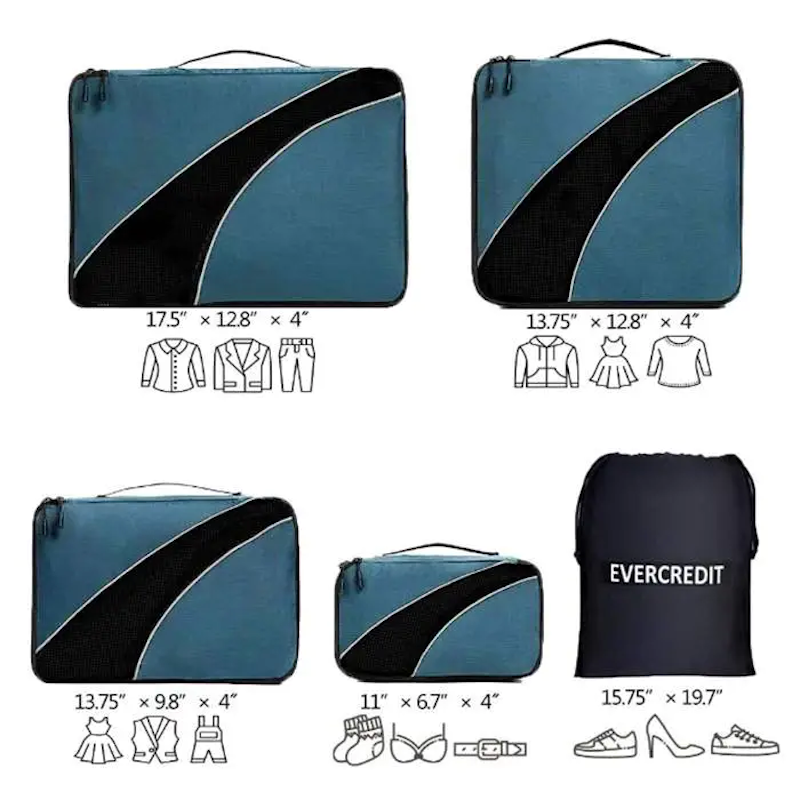 5 Piece Packing Cube Set With Laundry Bag