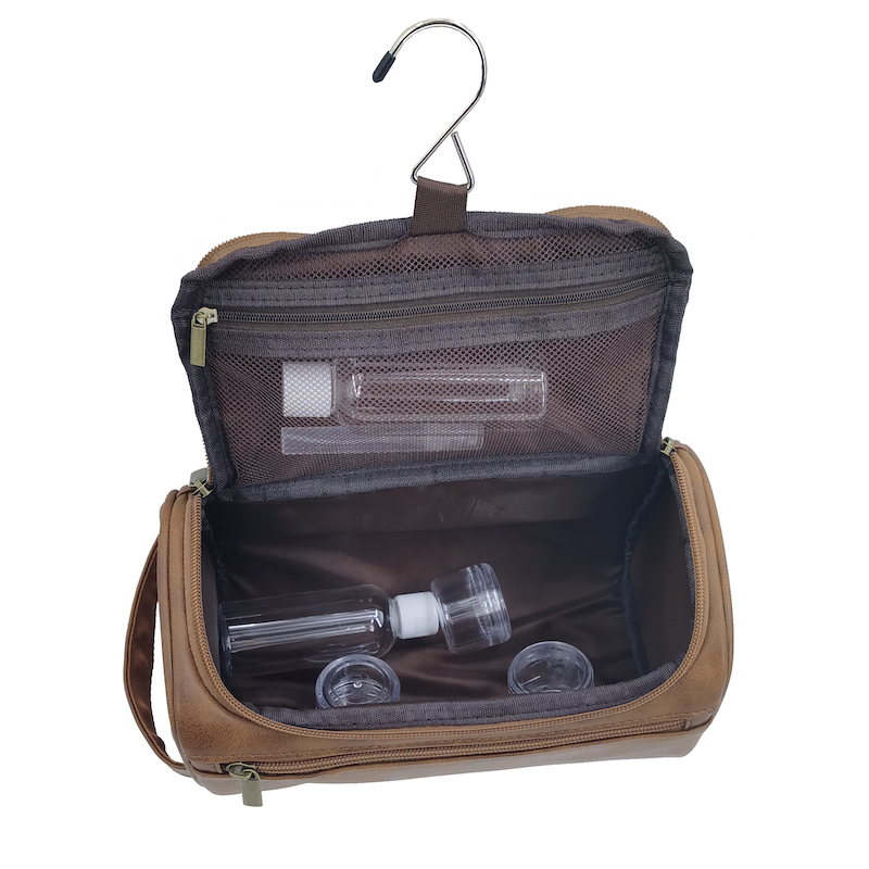 Brown Leather Travel Toiletry Bag