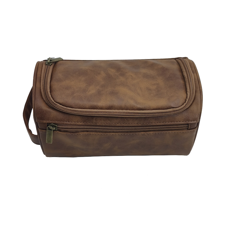 Brown Leather Travel Toiletry Bag