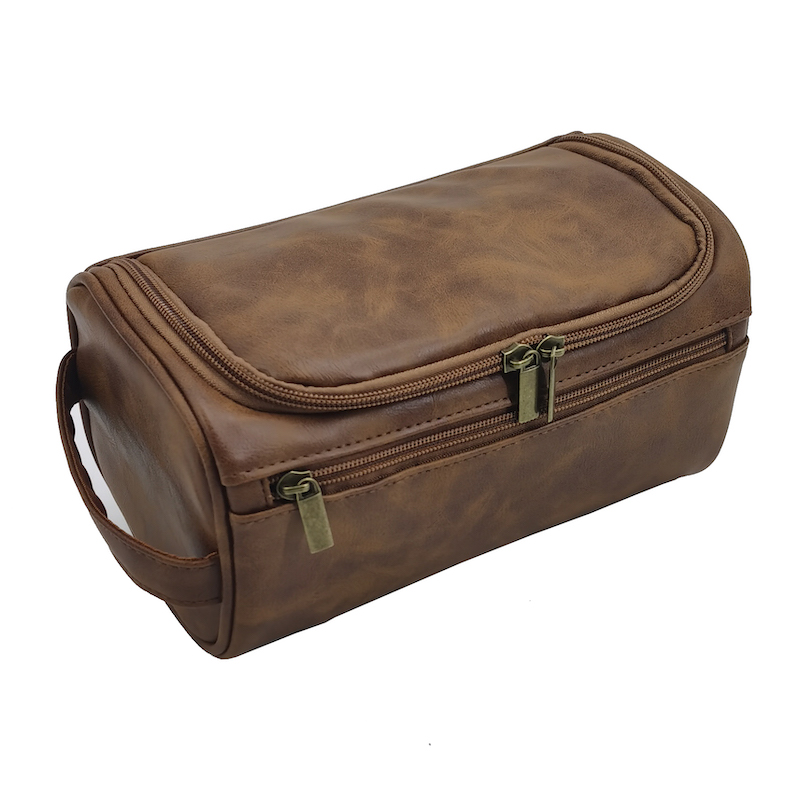 Brown Leather Travel Toiletry Bag