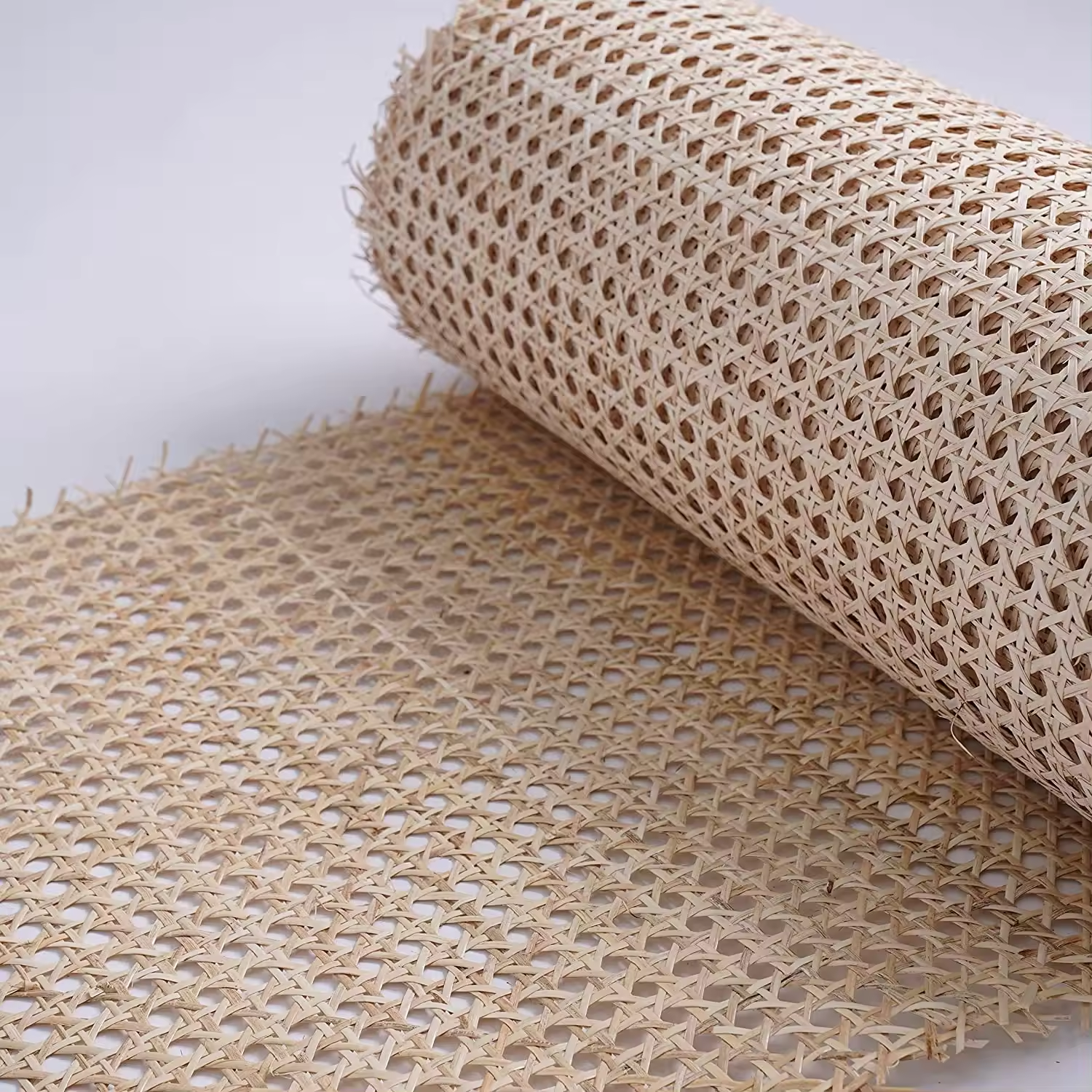 Top High quality Natural Mesh Rattan Cane Webbing Roll Weave Bleached 100% Real Webbing Cane Rattan