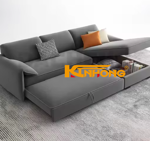 Desain Modern Sofa Bed Serbaguna dengan Engsel Logam, Perangkat Keras Dorong-Tarik, Engsel Geser Depan Belakang, Kotak Ranjang Tersembunyi untuk Ruang Tamu