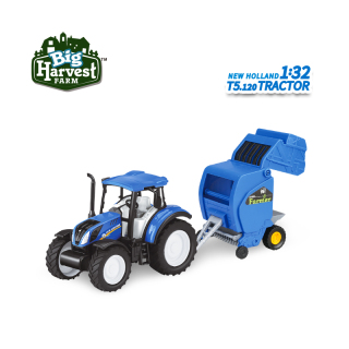1:32 New Holland T5 gelicentieerde tractor met hooibalenpers