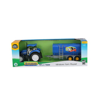 Tractor con licencia New Holland T5 1:32 con remolque recolector de leche