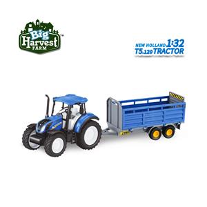 1:32 New Holland T5 Licensed Tractor with Livestock Trailer