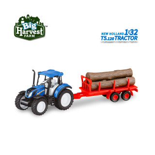 1:32 New Holland T5 gelicentieerde tractor met bosbouwaanhangwagen