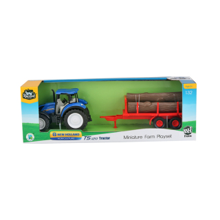 1:32 New Holland T5 Licensed Tractor with Forestry Trailer