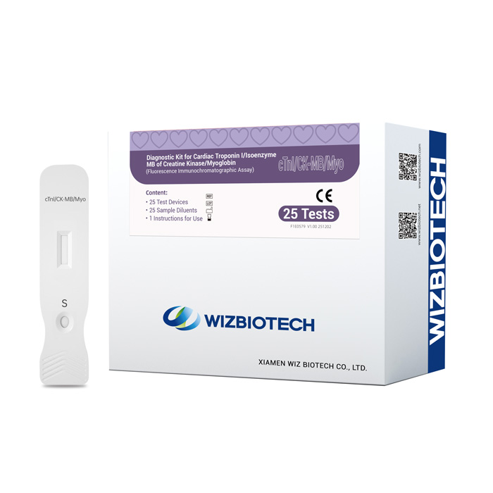 Kit di test rapido CK-MB/cTnI/Myo (test di immunofluorescenza) per infarto miocardico (IM) e danno miocardico