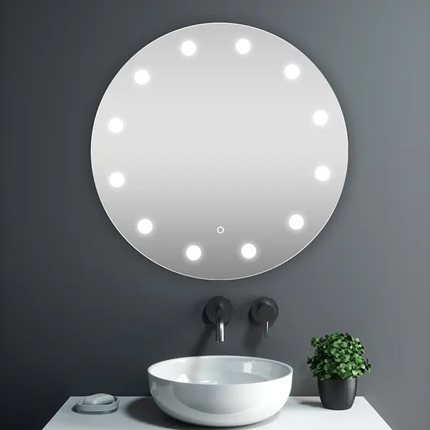 Specchio luminoso a led per lavabo con motivo a pois