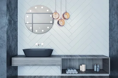 Specchio luminoso a led per lavabo con motivo a pois