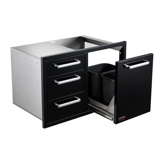 Black SS Triple Drawer & Trash Drawer Combo CBATDT-B