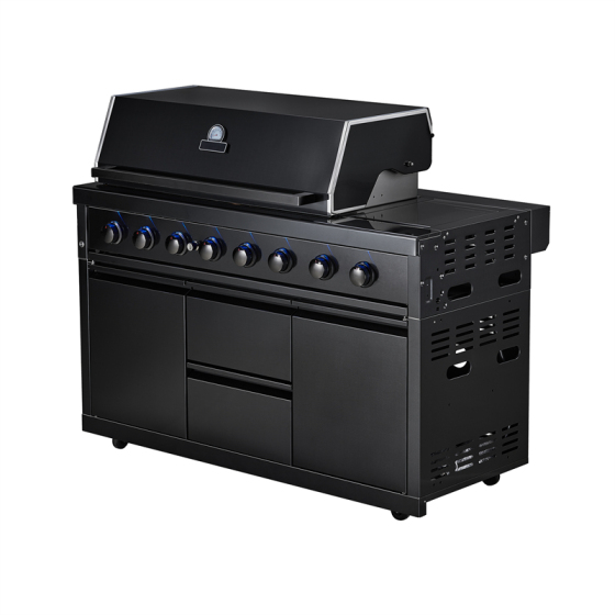 Zwarte RVS 6 pits gasbarbecue met achterbrander en zijbrander CBU-611-ALG