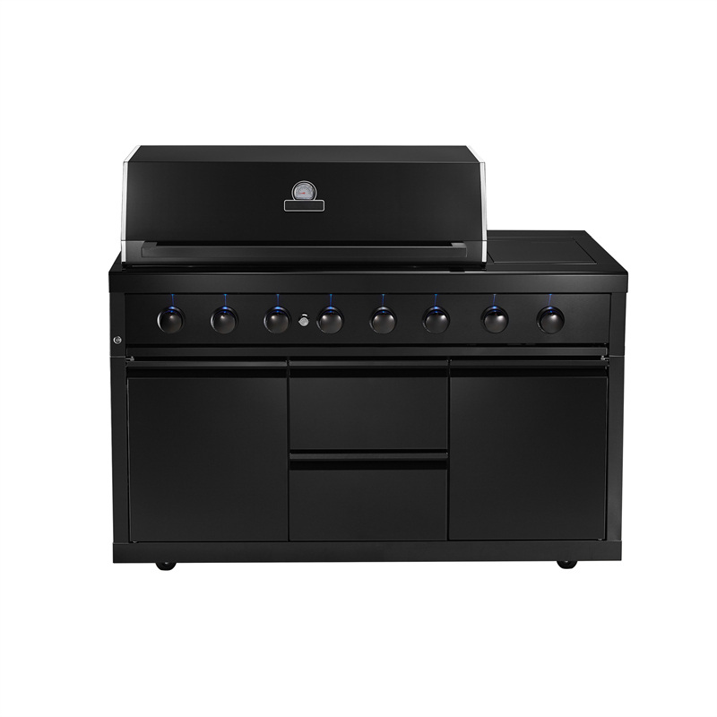 Sort SS 6-brænder gasgrill med bagbrænder og sidebrænder CBU-611-ALG
