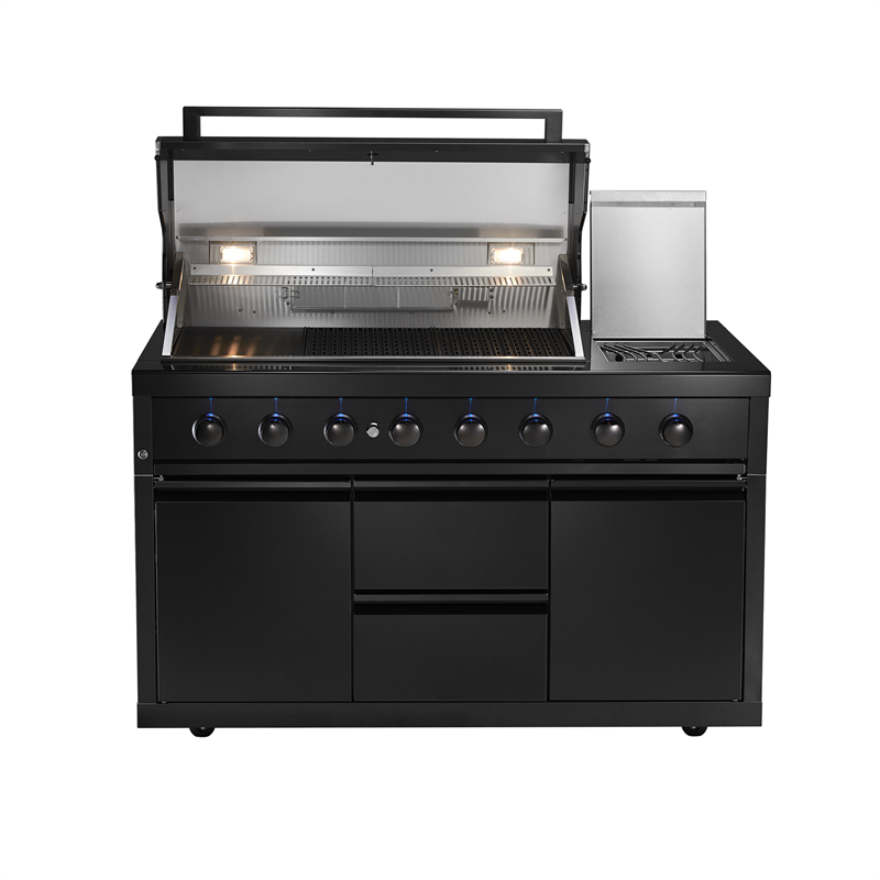 Sort SS 6-brænder gasgrill med bagbrænder og sidebrænder CBU-611-ALG