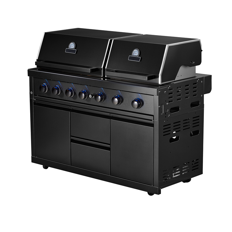 ブラックステンレスツインフード6バーナーBBQキッチン CBU-601(B)(DH)-T