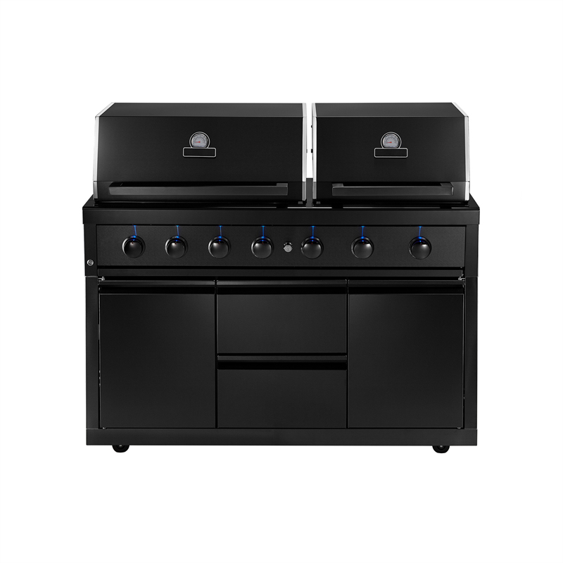 ブラックステンレスツインフード6バーナーBBQキッチン CBU-601(B)(DH)-T