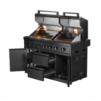 ブラックステンレスツインフード6バーナーBBQキッチン CBU-601(B)(DH)-T
