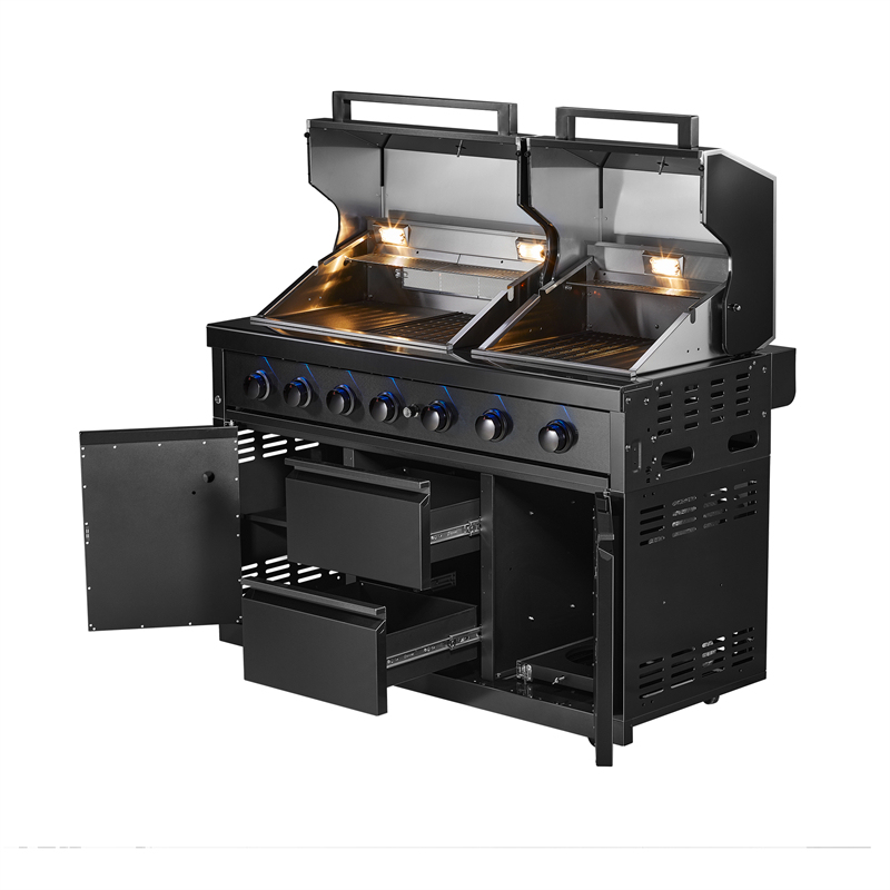 ブラックステンレスツインフード6バーナーBBQキッチン CBU-601(B)(DH)-T