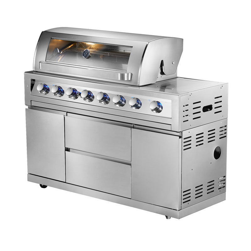 Supply 6 burner gas grill with glass viewing windows CBM Wholesale Factory JiangMen Cadero Hardware MFG Co. TLD