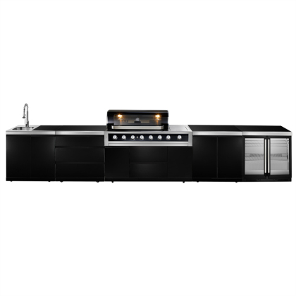 Schwarzer Edelstahlgrill mit 6 Brennern, modulare Küche CBM