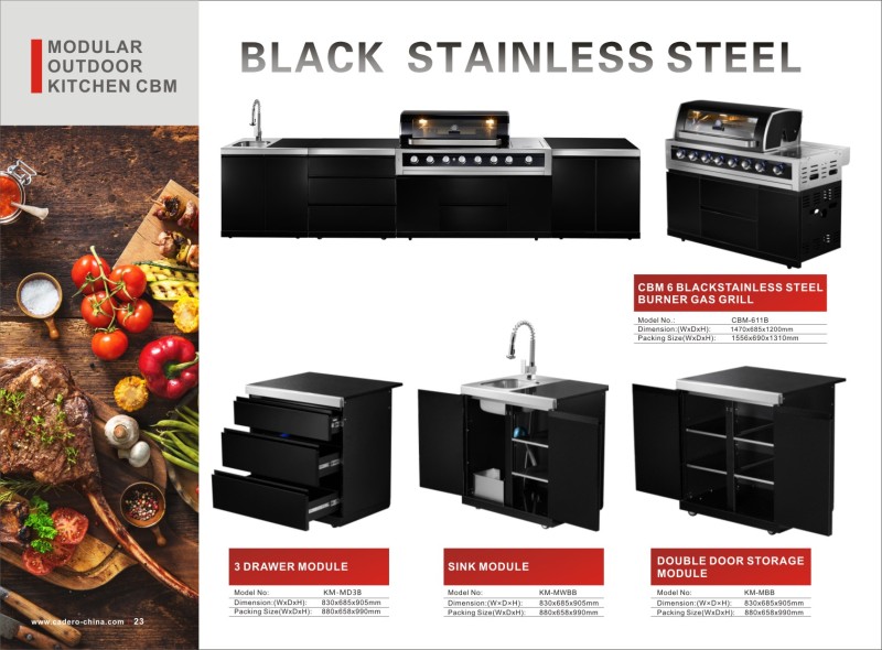 6 pits zwarte roestvrijstalen grill modulaire keuken CBM