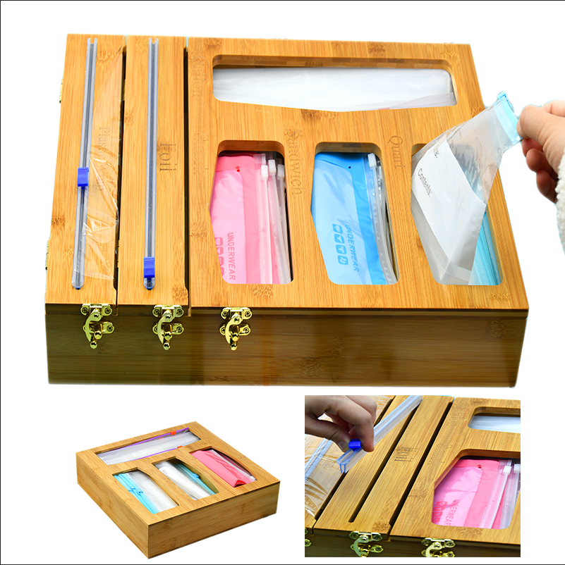 Wholesale Bamboo Ziplock Bag Storage Organizer and Dispenser for