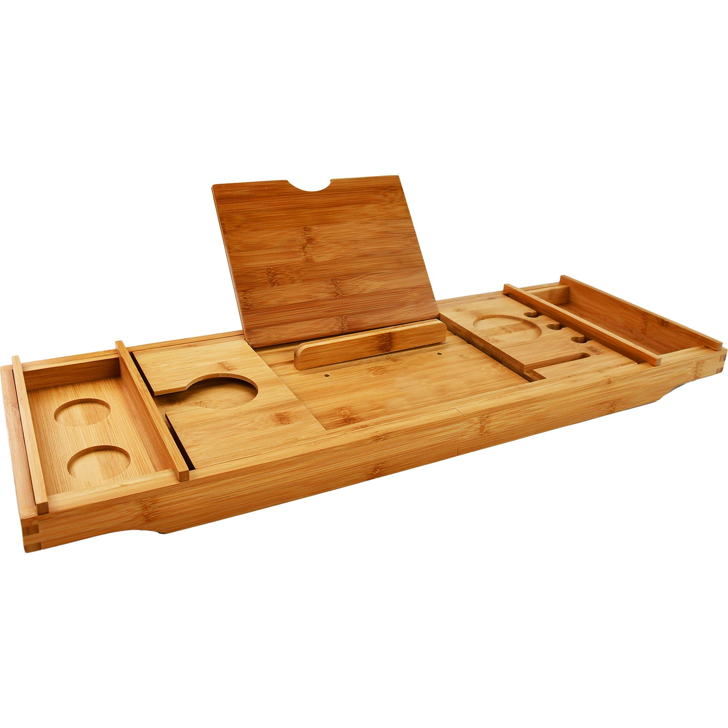 Supply Adjustable Natural Bamboo Bathtub Caddy Tray Wholesale Factory