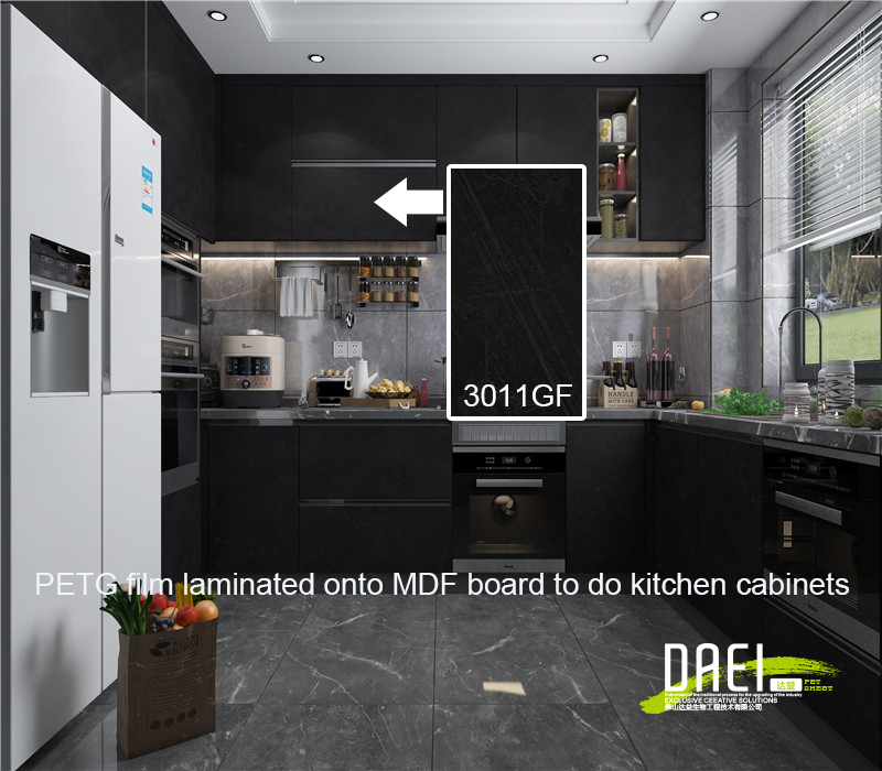 PET film by PUR laminate machine process onto MDF board