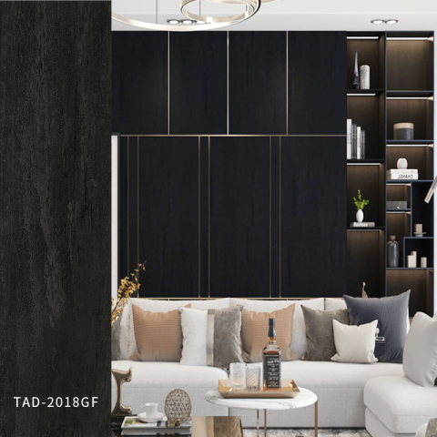Película decorativa para interiores em mármore preto grão de madeira de alta temperatura