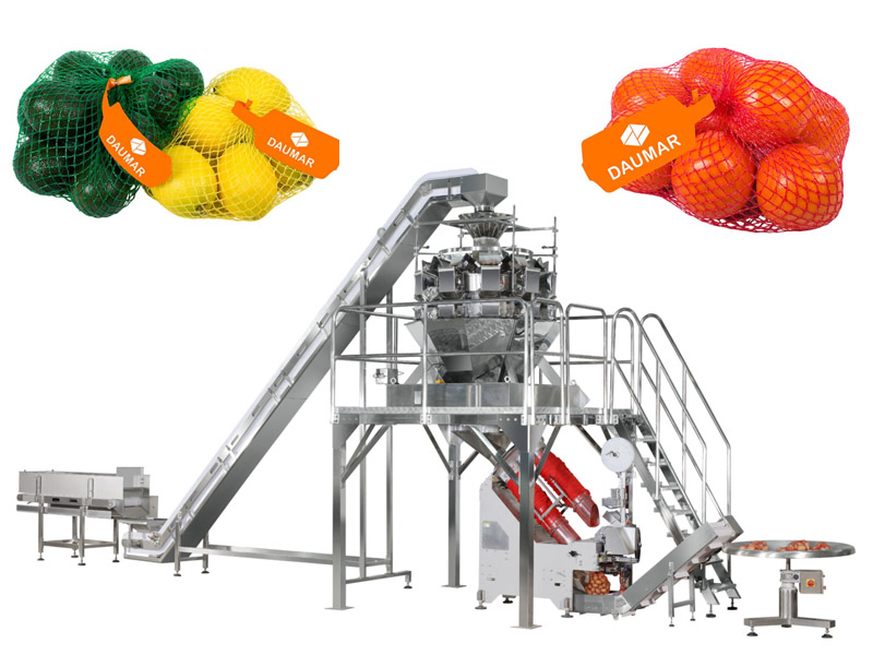 automatic fresh fruit net bag wrapping clipping labeling machine mesh bag packaging machine