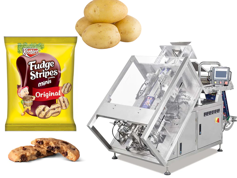 máquina VFFS inclinada itens frágeis biscoitos batatas máquina de embalagem