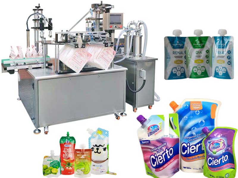 Máquina llenadora y tapadora de bolsas con boquilla para detergente líquido, mermelada, mantequilla y jugo