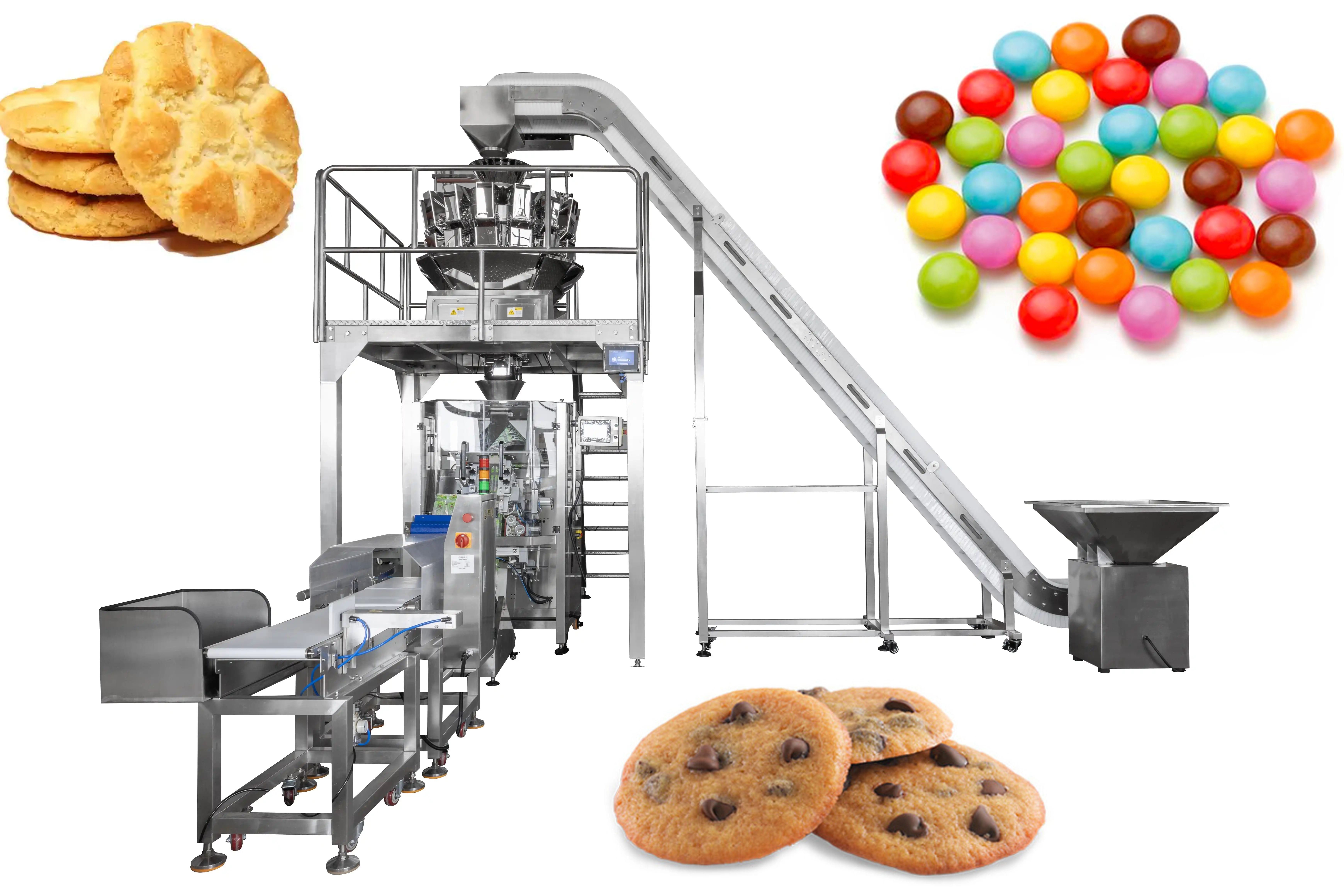 Incline VFFS packaging machine for fragile biscuit cookies chocolate marbles