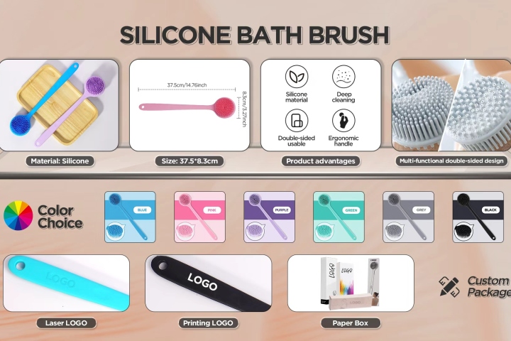 New Long Handle Silicone Shower Scrubber